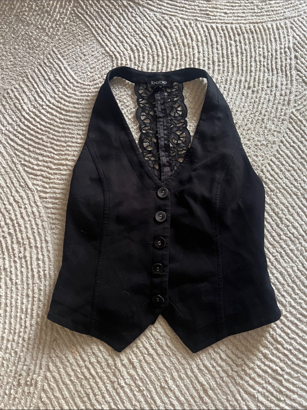 bebe Black Lace-Back Halter Vest Top
